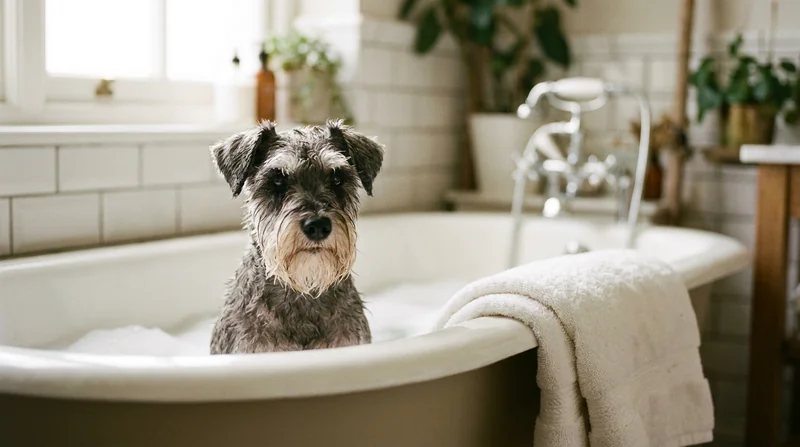 He wants his bath and loses his fear of water