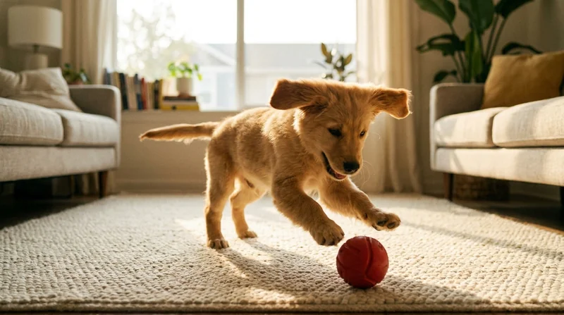 He plays with his toys and fetches the ball