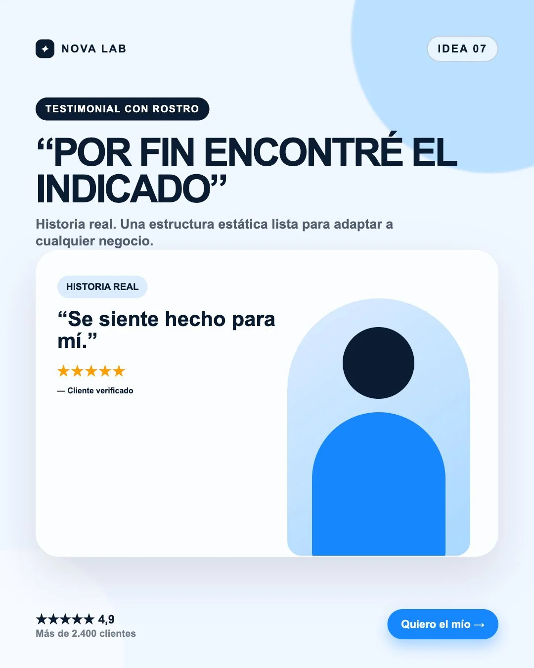 Estructura de anuncio estático: Testimonial con rostro