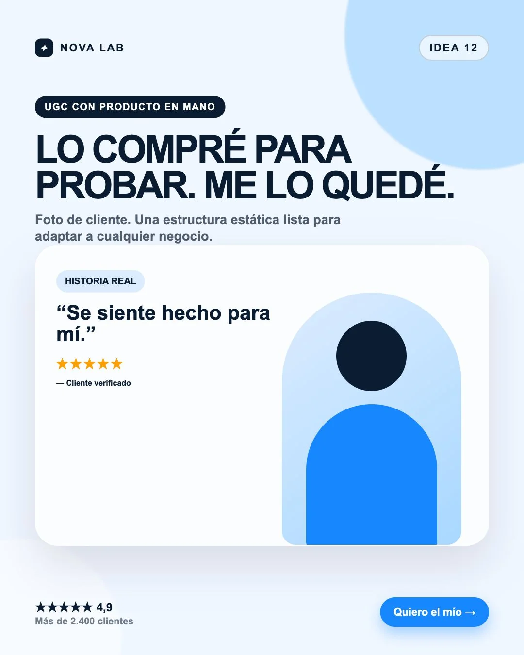 Estructura de anuncio estático: UGC con producto en mano