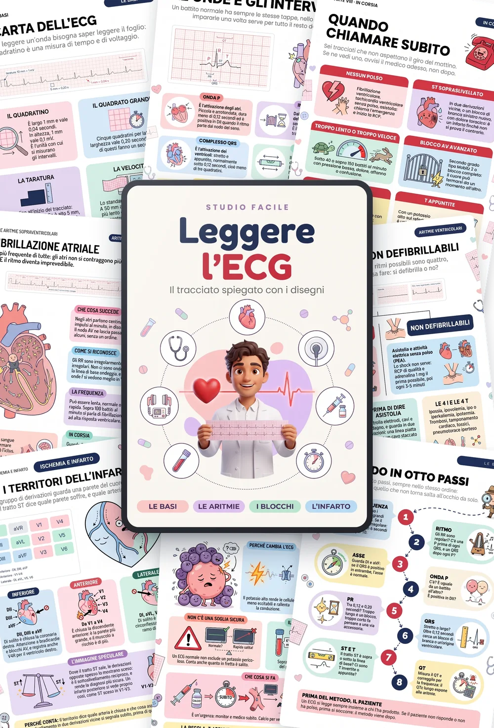 Leggere l'ECG: mockup con pagine di esempio