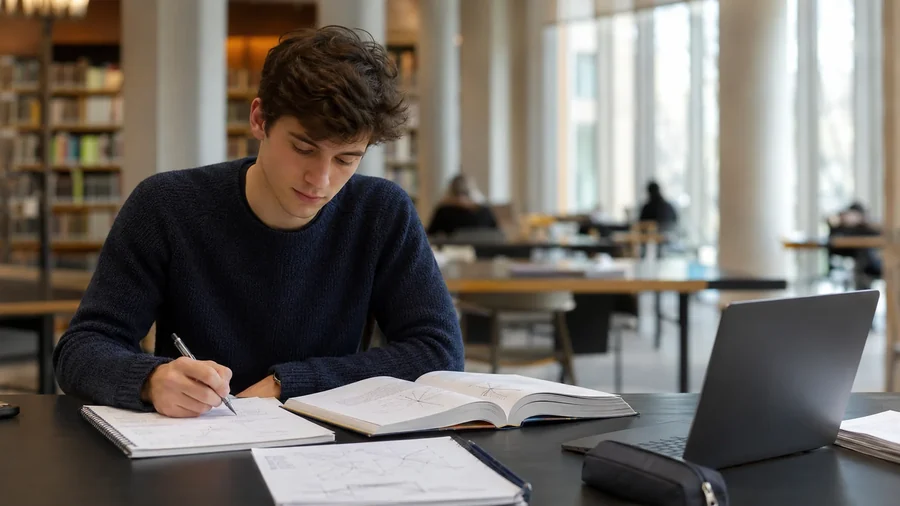 Studente che prepara il test d'ingresso