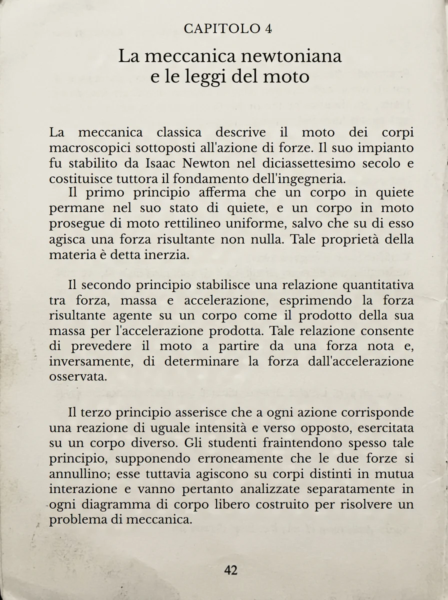 Pagina di un manuale di fisica tradizionale, tutta testo e formule