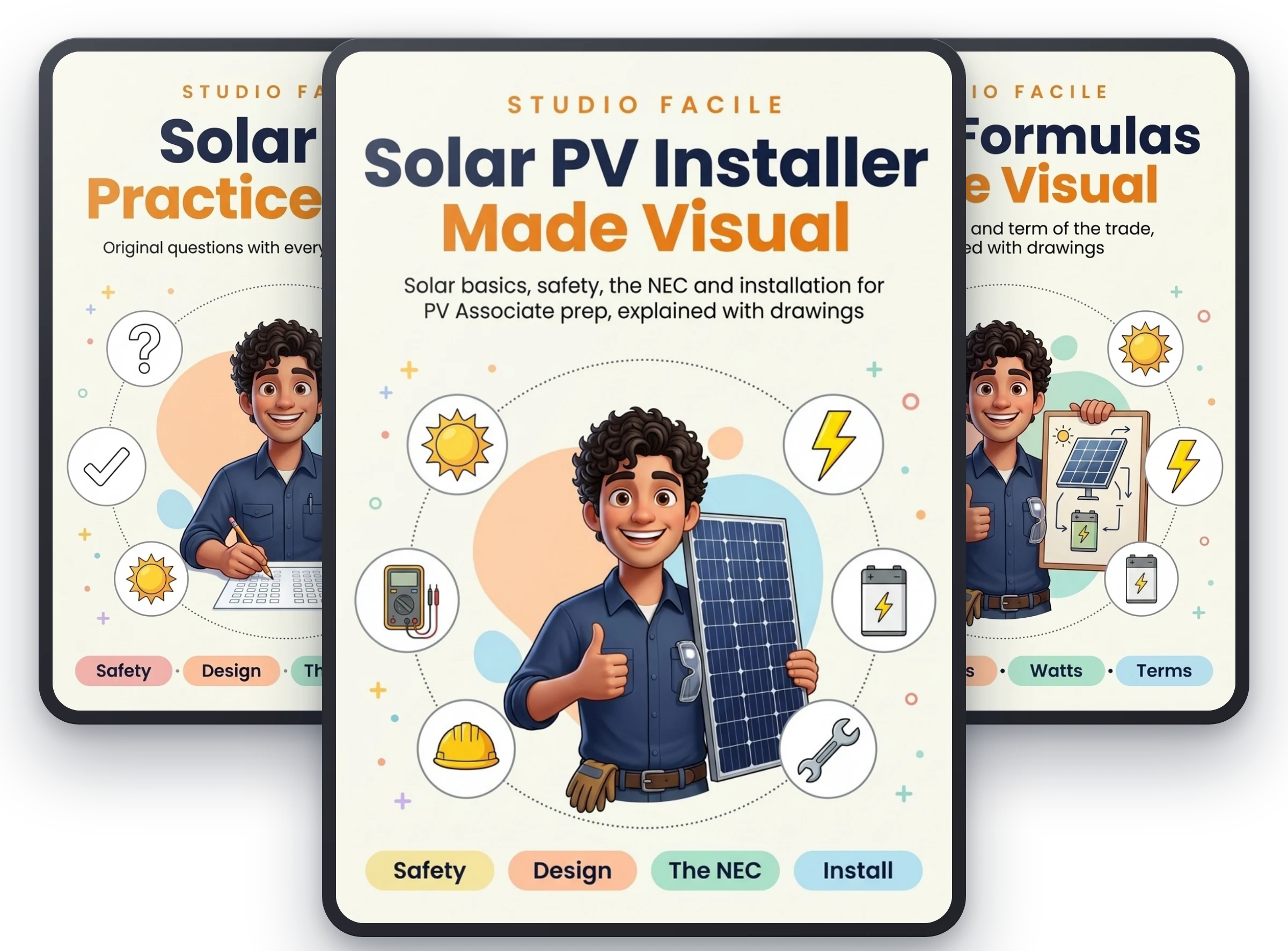 Solar PV Installer Made Visual, with Solar PV Practice Tests and Solar Formulas Made Visual free