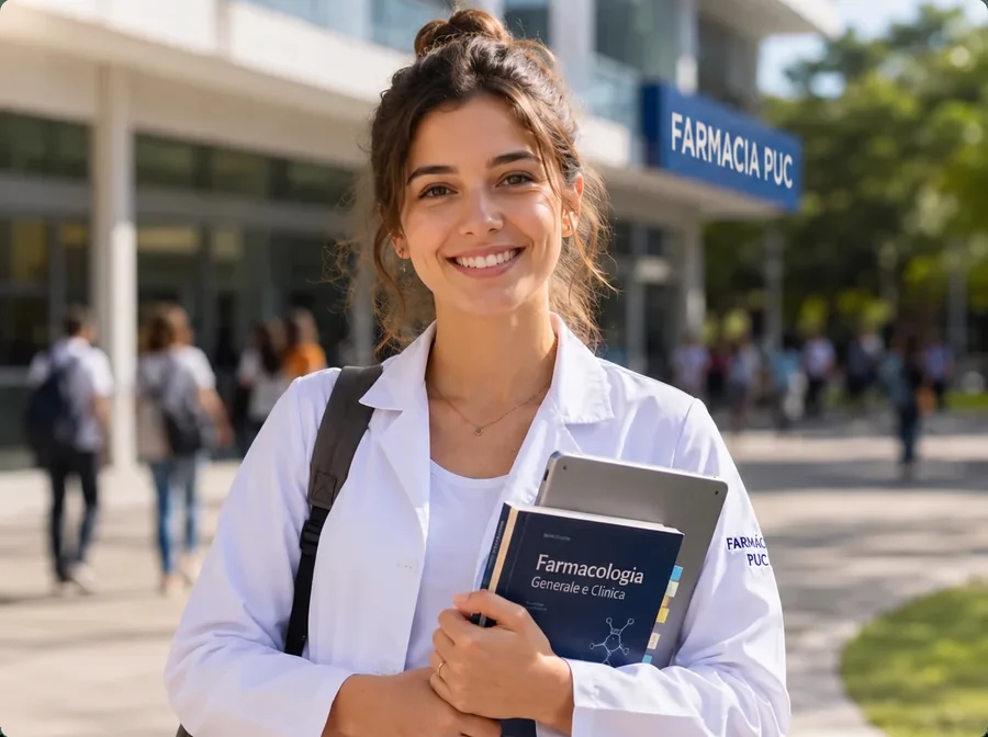 Studente dell'area sanitaria con un libro di Farmacologia