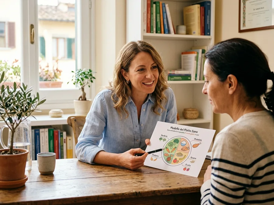 Professional explaining the plate model to a client
